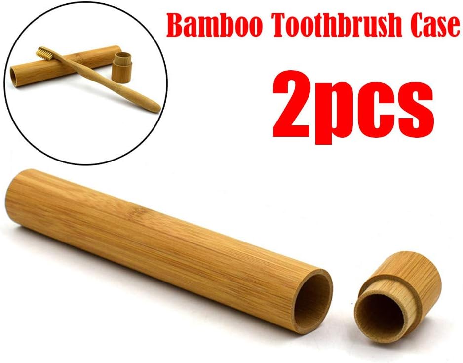 fang FANS Toothbrush Holder,Portable Natural Bamboo Toothbrush Case Tube For Travel Eco Friendly Hand Made For Traveling Hiking Camping and Home. (Brown 2PC)