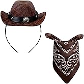 Haakong Cowboy Hat Headband Cowgirl Mini Hat Headbands with Bandana for Women Halloween Birthday Party Favor