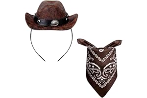 Haakong Cowboy Hat Cowgirl Mini Hat Headband with Bandana for Women Girls Halloween Birthday Party