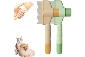 2PCS Pet Hair Removal Comb, Self-Cleaning Cat Brush with Release Button, Stainless Steel Teeth for Cats & Dogs, Flea Comb, Er