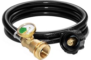 DOZYANT 5 Feet Propane Tank Extension Hose with Gauge -Leak Detector Replacement for Gas Grill, Heater and All Other Propane Appliances, Acme to Male QCC/POL Fittings