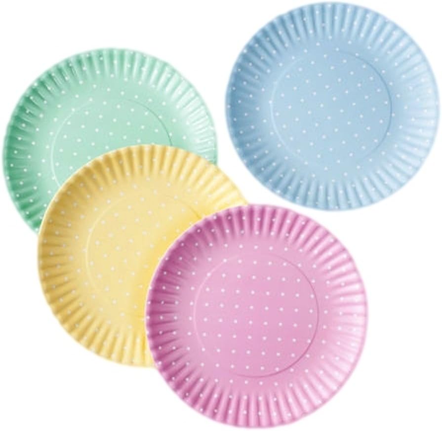 Pastel Polka Dot Picnic/Dinner Plate, 9 Inch Melamine, Set of 4, Pink