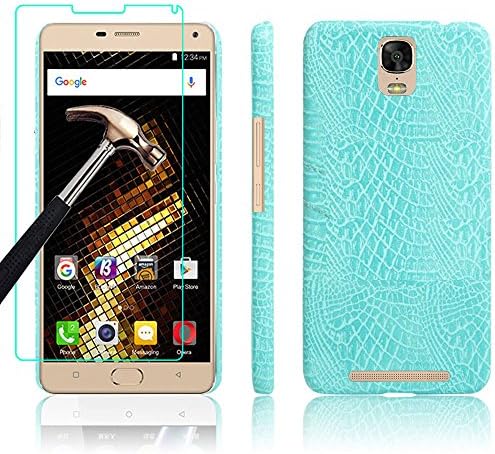 BLU Energy XL Case and Screen Protector, Gzerma Business Style Slim fit PU Leather Coated Hard Back Cover with Shatterproof Protective Film for Blu E0030UU (Crocodile Pattern, Blue)