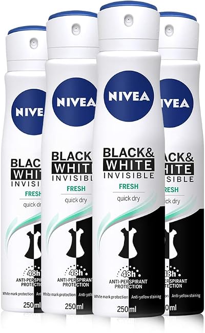 NIVEA Black & White Invisible Fresh Anti-Perspirant Deodorant Spray Pack 4 x