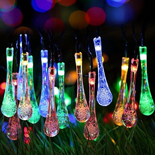 30 LEDs Solar String Lights, 20ft Colorful Water Drop String Lights, Raindrop Fairy Lights, Starry Lights, Waterproof Solar Decoration Lights for Gardens, Home, Party (Water Droplets Multi-Color)