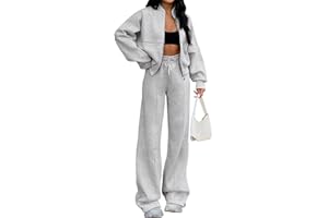 MEROKEETY Women's Fall 2 Piece Sweatsuits Set Long Sleeve Zip Up Sweatshirt Wide Leg Sweatpants Lounge Sets