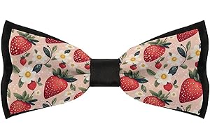 DXITROMI Clip On Bow Ties for Men - Adjustable Strawberry Elegant Flowers Print Business Tuxedo Bowtie for Wedding Party