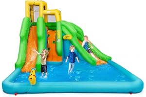 BOUNTECH Inflatable Water Slide, 6 in 1 Giant Water Park for Outdoor with Dual Slides for Racing Fun, Climbing Wall, Blow up Water Slides Inflatables for Kids Backyard Party Gifts (Without Blower)
