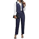SOLY HUX Women's 2 Piece Outfits V Neck Button Down Sleeveless Blazer Vest and Pants Work Office Set