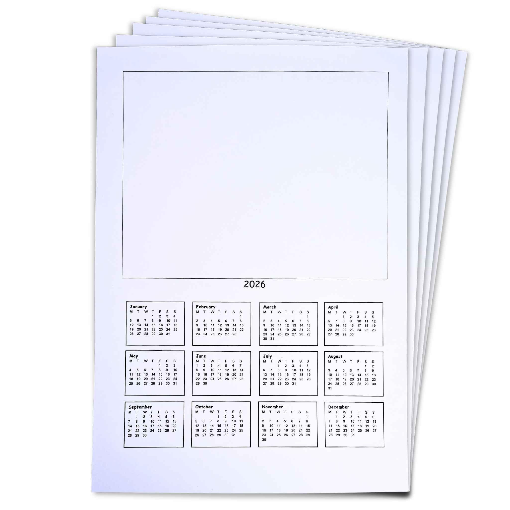 2026 A4 White Calendar Blanks 50 Sheets Add Your Image for a Personalised Calendar Gift School Nursery