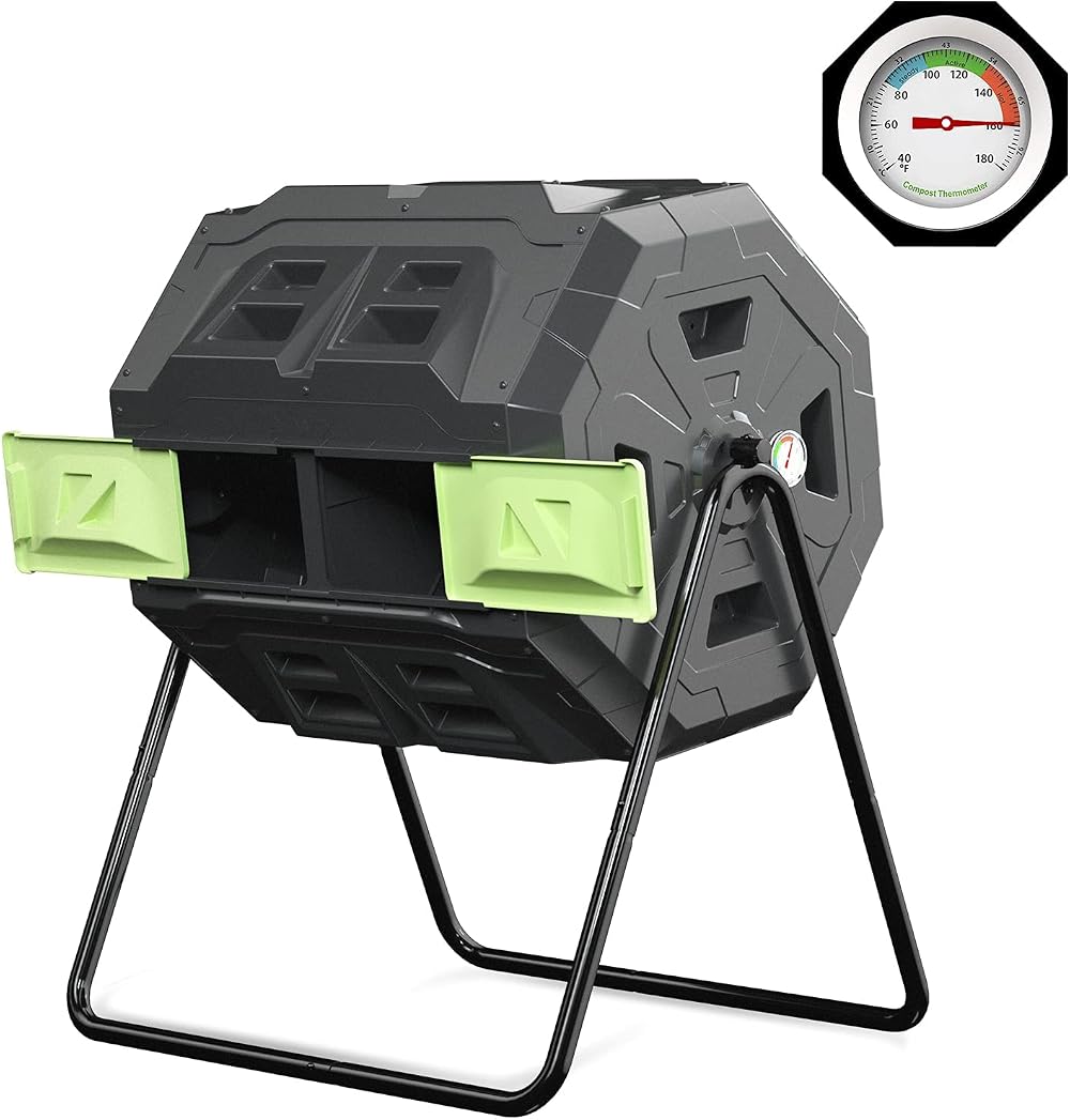 SQUEEZE master 160L Dual Chamber Tumbling Composter Green with Thermometer
