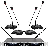 XTUGA Wireless Conference Microphone System 4 Channel Professional Gooseneck Microphone System Conference Mics, Quad UHF Frequencies for Conference,Public Speaking,Lecture,Church (CM240)
