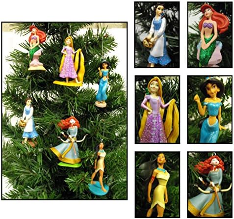 Disney Princess 6 Piece Christmas Ornaments Set With Ariel, Rapunzel, Jasmine, and Belle