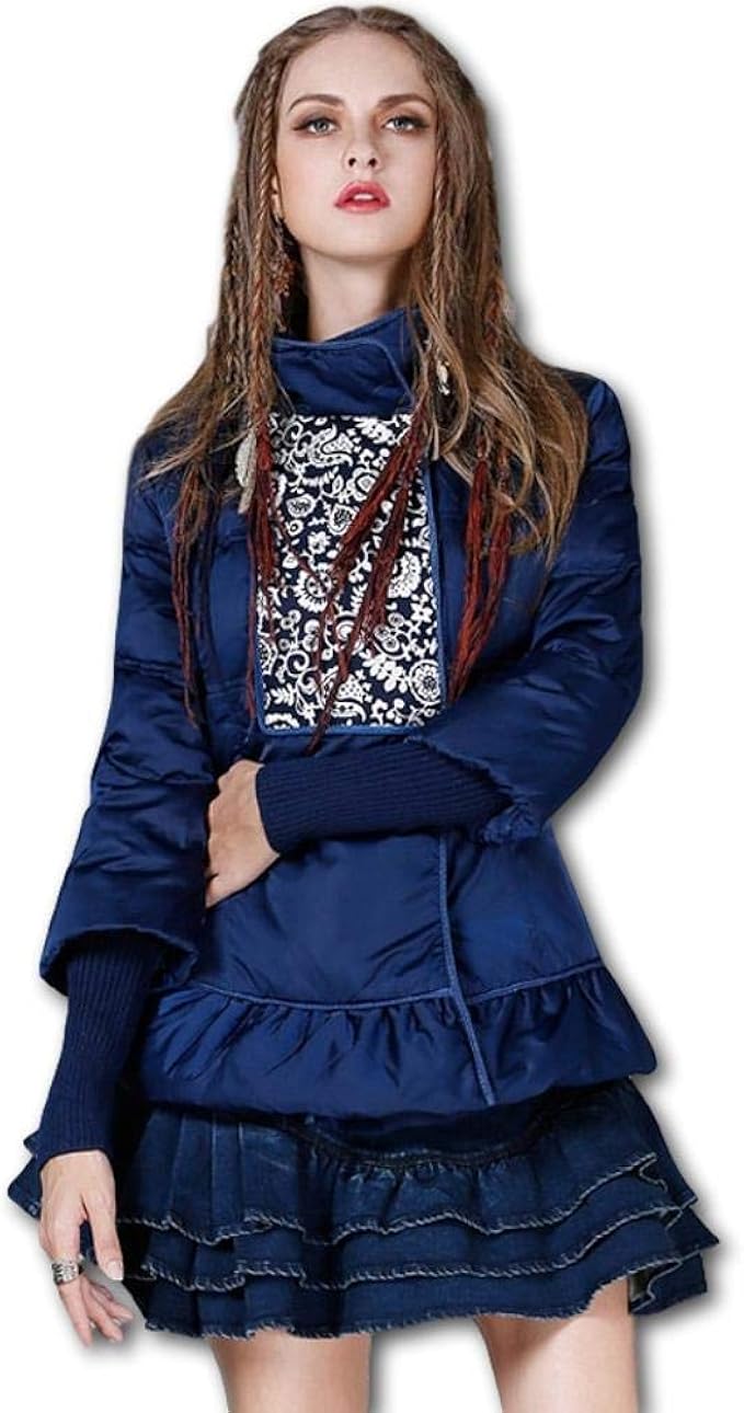 ジズル Zizzle レディース ボタニカル柄 ダウン コートブルー ボヘミアン ファッション 向け L コート ジャケット 通販 Amazon