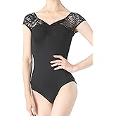 Dance Elite Crown Black Dance Leotard for Women with Short Capped Sleeves - Ballet Dance Leotard Black