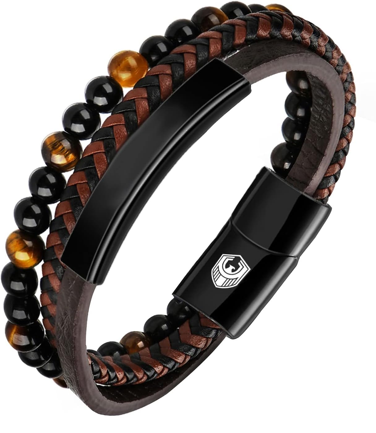 Men's Leather Bracelet with Magnetic Stainless Steel Buckle and Exclusive Jewellery Box for Gifts for Men, 18.5CM, Nickel Stainless Steel