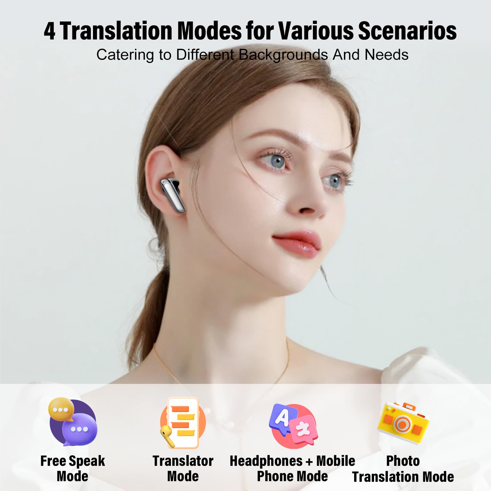 AI Language Translation Earbuds, 3-in-1 Translator Earbuds Real Time with 4 Translation Modes with APP, 164 Language Bluetooth 5.3 Headphones Translating Device for Travel/Business/Leaning, Deep Black