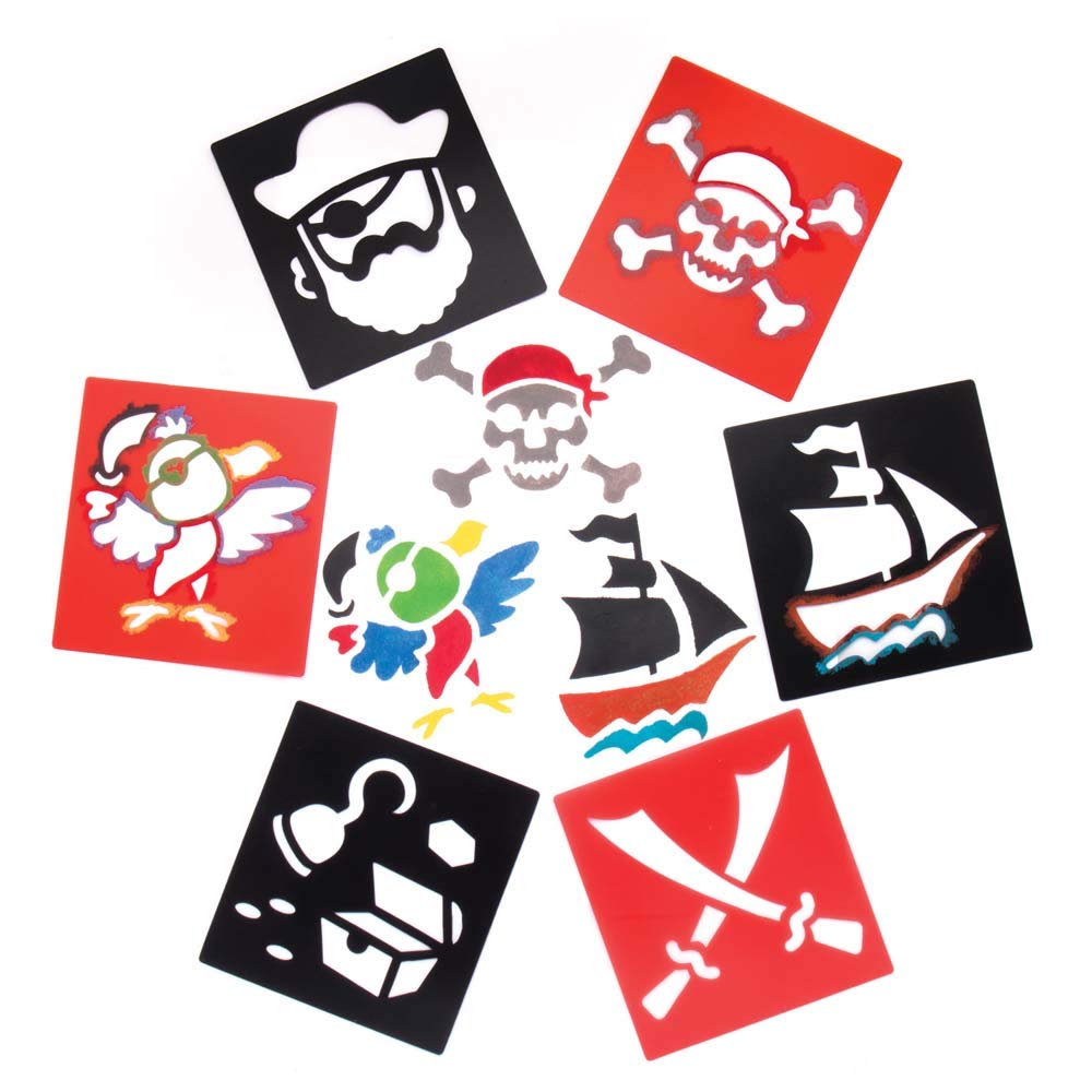 Baker Ross AR943 Plastic Pirate Stencils, Ideal for Kids to Create and Design Pirate Themed Books, Cards and Pictures, Perfect for Home, School and Craft Group Projects (Pack of 6), Asst Colours