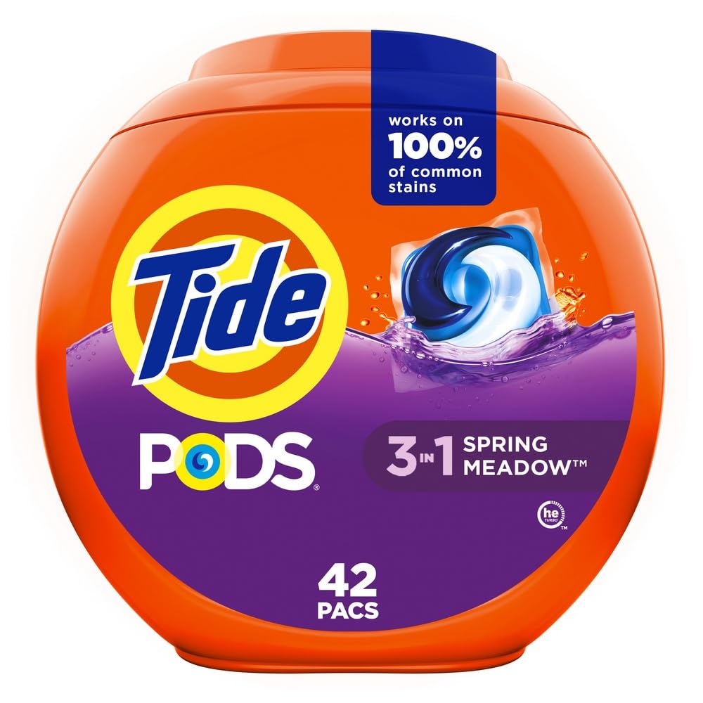 Tide PODs Laundry Detergent, 42 Count, Spring Meadow Scent, 3-in-1 Stain Remover, Odor Fighter, Color Protector, Concentrated Laundry Soap Pacs