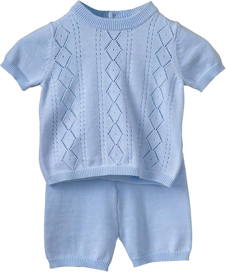 BLUES BABY Top and Short for Baby Boy, 100 Cotton, Pointelle Knit, Two