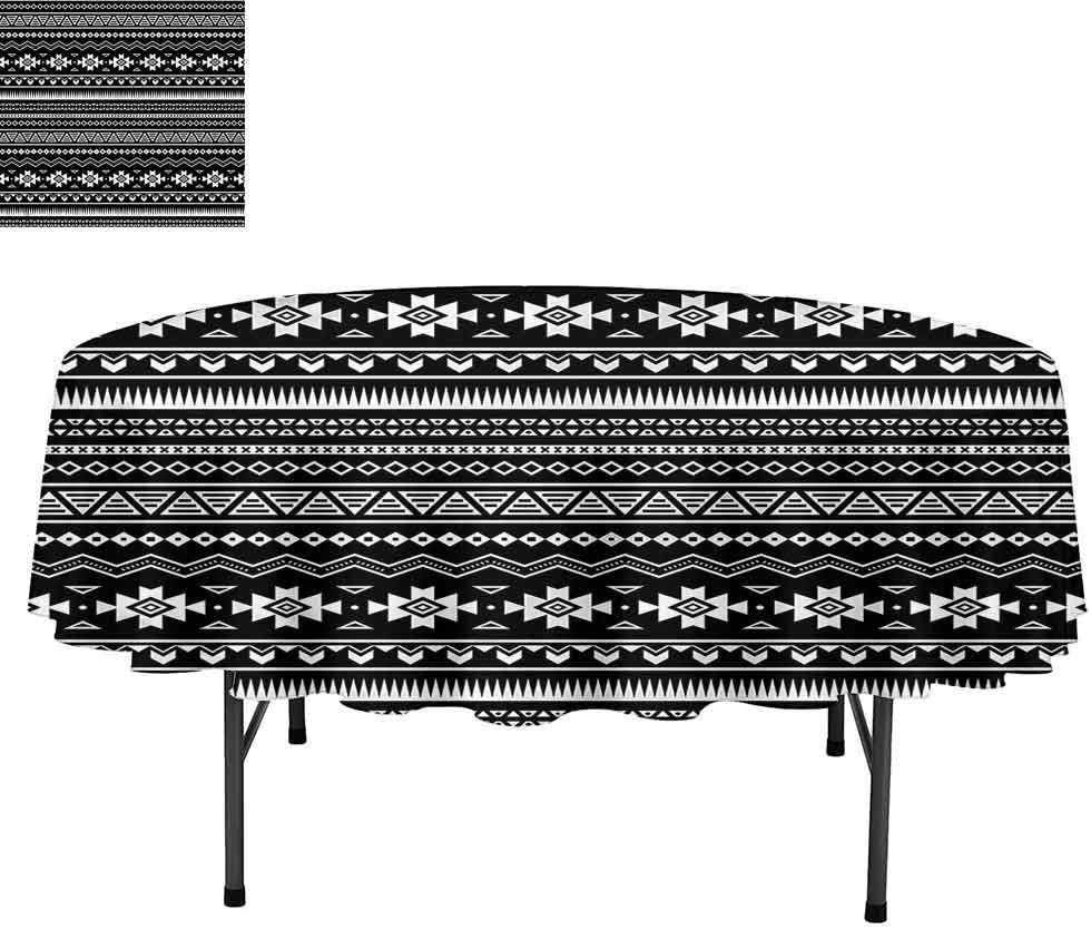 Aztec Water Resistant Tablecloth Wrinkle Free, Archeology History and Art, Table Cover for Outdoor and Indoor Use, Round 70"