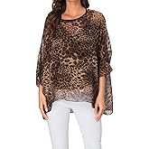 Rokou Women Chiffon Blouse Floral Batwing Sleeve Beach Cover Loose Tunic Shirt Tops