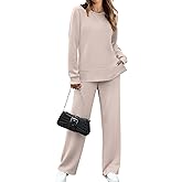 OFEEFAN Women's 2 Piece Lounge Set Travel Airport Outfits Side Slit Tracksuit Wide Leg Loungewear Baggy Comfy Sweatsuit S-3XL