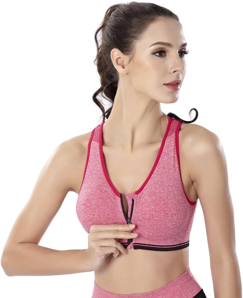 Yuanu Women Front Zipper Wireless Shockproof Sport Lingerie Bra Soft Comfortable Breathable Yoga Running Vest