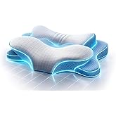 ofwaterstroll Cervical Pillow for Neck Pain Relief, Ergonomic Dual-Height Memory Foam Pillow with Cooling Breathable Cover for Side, Back & Stomach Sleepers – Blue + White