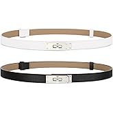 Horsopia 2 Pack Women Skinny Leather Belt for Dresses Jeans Solid Color Alloy Turn Lock