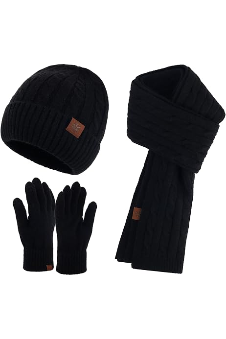 Winter Beanie Hat Scarf Gloves Set, Thick Warm Knit Botswana