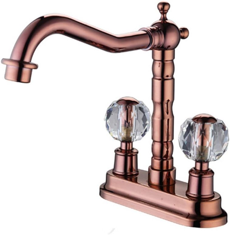 NHGY Kitchen faucet, all copper hot and cold crystal ball, double type vegetable basin water mixing tap,Rose Gold