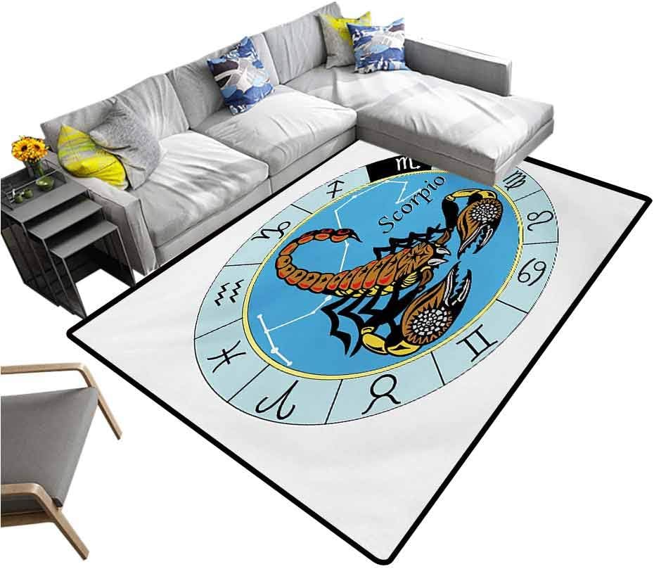 Zodiac Scorpio Floor Mat Round Zodiac Chart with Twelve Signs and an Esoteric Cosmic Celestial Symbol Carpet for Home Decor Multicolor (5'7"x8'6")