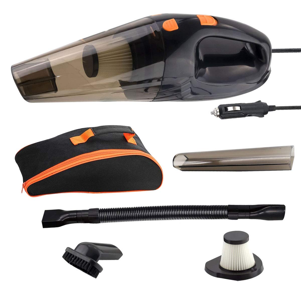 KULUSSY Car Vacuum Cleaner, Handheld Auto Vacuum of High Power Wet & Dry Car VAC Stainless Steel Strong Suction Mini Size DC 12-Volt 16.47ft(5M) Power Cable with a Carry Bag By