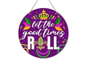 MUKTOUJAUMAI Mardi Gras Door Sign Decor, Mardi Gras Hanging Sign New Orleans Carnival Decorations Fat Tuesday Decor Wall Sign for Front Door, Porch, Home, Indoor, Masquerade Party, Let The Good Times Roll