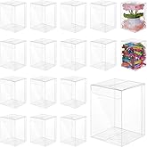 BENECREAT 50Pcs Clear PVC Gift Boxes, 2.8×2.8×3.9inch Rectangle Clear Plastic Favor Box, Gift Boxes for Wedding Birthday Party Hallowmas Cookies Chocolate Jewelry Crafts