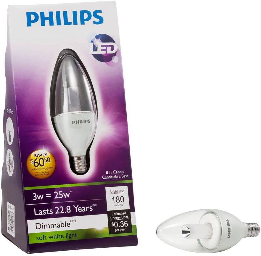 (3 Package) Philips 3.5-watt Dimmable B11 LED Decorative Candle 2700K Candelabara Base Light Bulb, Soft White