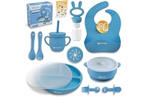Bluubi Silicone Baby Feeding Set - Infant Tableware for First Foods & Baby, Led Weaning (0+ Months), Easy to Clean, Durable, Perfect for Baby Boy or Girl, Solid Feeding - Blue - Standard