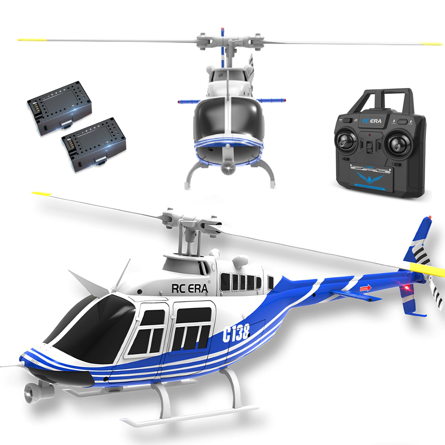 Photo 1 of ***(MISSING BATTERIES)***C138 206 Remote Controlled Helicopter Aircraft Plane Drone RC Heli Single Rotor No Ailerons 6CH 6-Axis Gyroscope Altitude Hovering W/Optical Flow Localization 2Battery for Adults Beginners (Blue ?