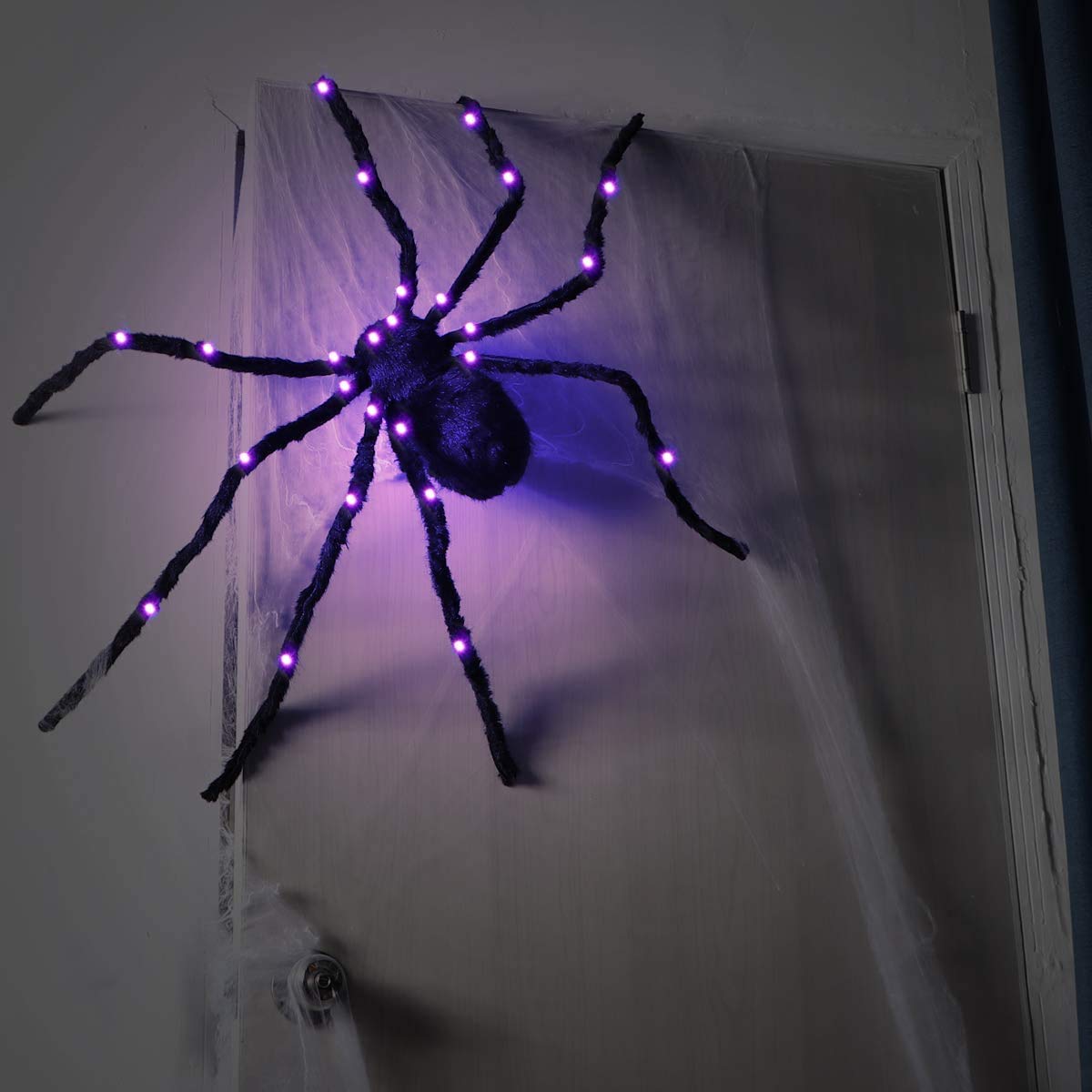 Photo 1 of Sizonjoy Halloween Spider Decorations, Giant Light up Black Hairy Spider Decoration for Best Halloween Party Outdoor Indoor Yard Decoration