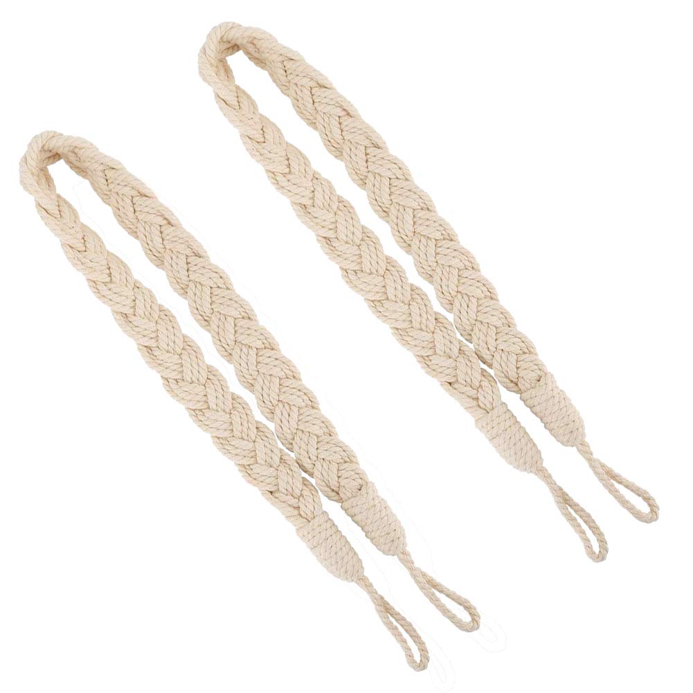 2 PCS Curtain Rope Tiebacks Natural Cotton Hand Knitting Curtains Tied Rope Tie Backs Decorative Beige Boho Braided Drapery Drape Holdbacks Curtain Ties Buckle Cord