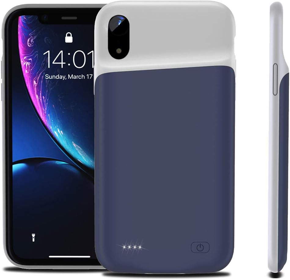 Compatible with iPhone Xr Battery Case, 4200mAh Rechargeable Portable External Backup Thin Extended Power Bank Charging Shockproof Protective Case Blue
