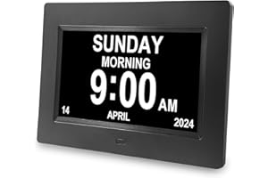 MOONKA 2025 New Digital Clocks, 7'' Dementia Clock with Date and Time for Elderly, Auto-Dimming, Digital Calendar Alarm Clock, Buttons Control, Auto DST, Easy to Read for Seniors