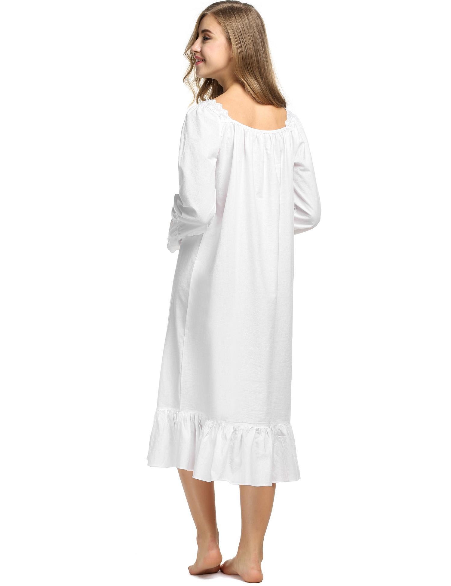 L\'amore Womens Comfy Cotton Nightgown Ladies Victorian Style Sleepwear Gown