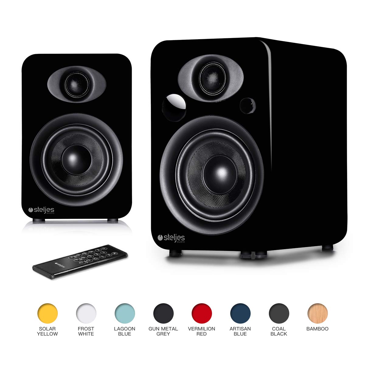 Steljes NS3 Powered Loud Speakers Stereo System Subwoofer British Design Compatible with iPhone through Bluetooth wirelessly (Coal Black) ¡­