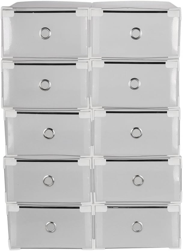 Tumdem Clear Plastic Drawer Case Shoe Boxes Transparent Storage Box Rectangle Shoe Organizer Case Holder with 10 Drawers