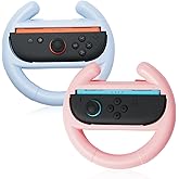 GeekShare Switch Steering Wheel Compatible with Switch 2025, NS2 Racing Steering Wheel, Racing Games Accessories for NS2 Joycon, 2 Packs, Blue & Pink