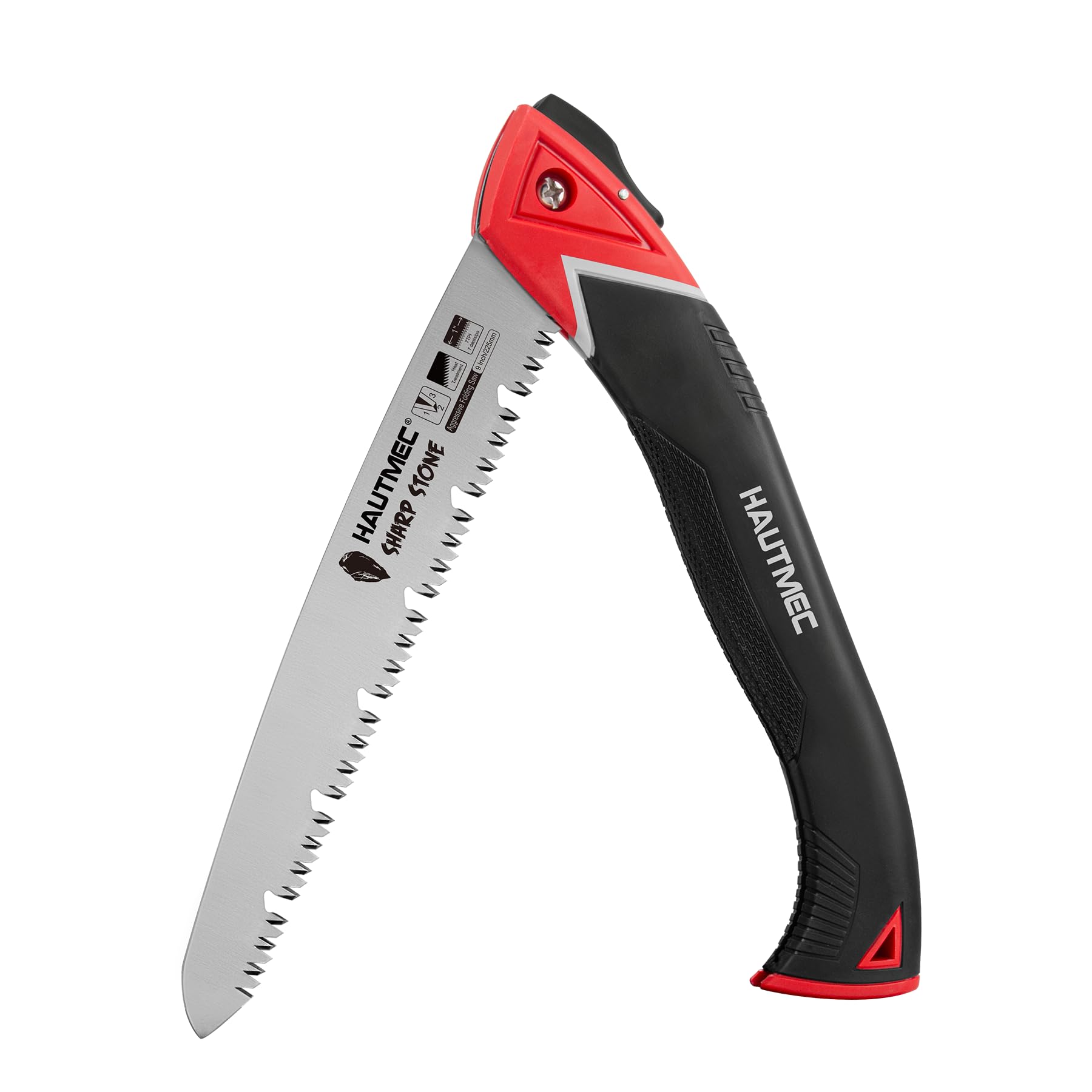 HAUTMEC 9in/225mm Pro Folding Pruning Saw, Sk5 with Gullets for Swift Chip, Sharp Stone Serie Pruning Handsaw, HT0304