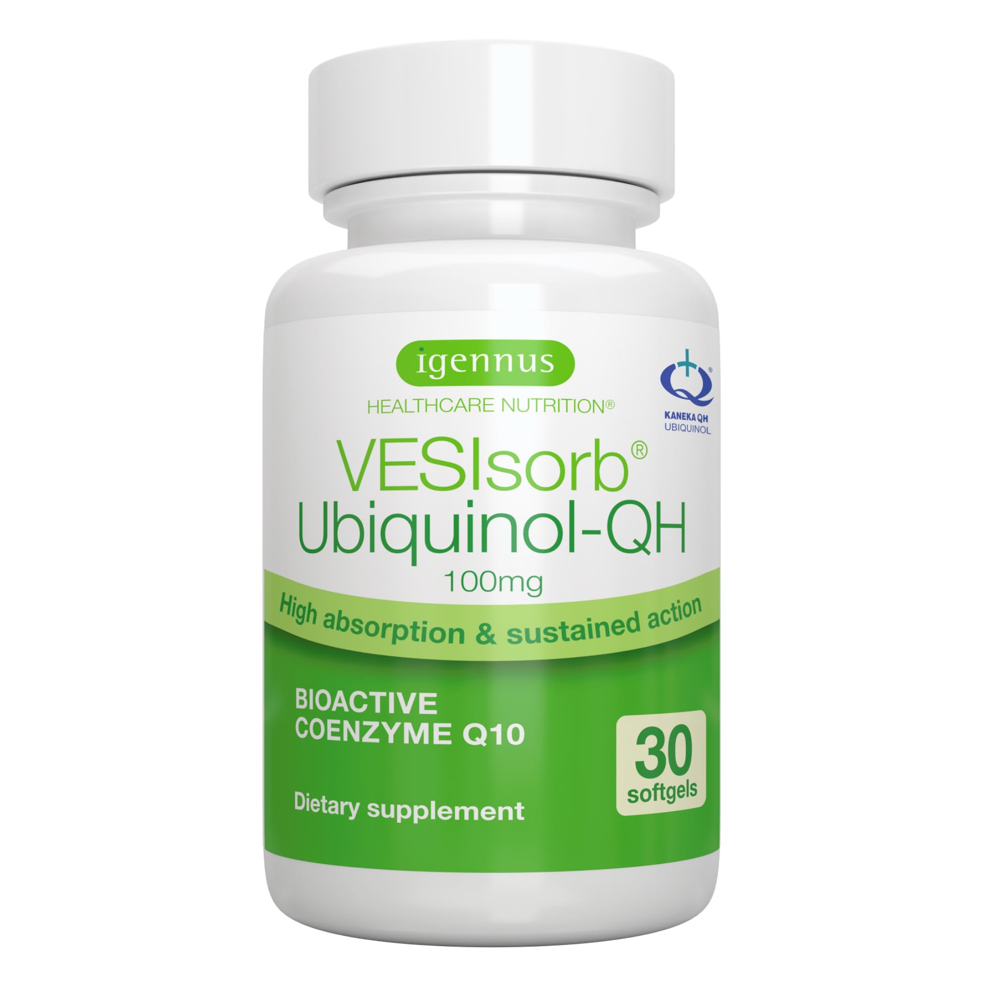 Igennus Advanced VESIsorb Ubiquinol 100mg 30 Softgels, 600% Bioavailability, Fast-Acting Water-Soluble Coenzyme Q10 Supplement for Energy & Heart, 1-Month Supply