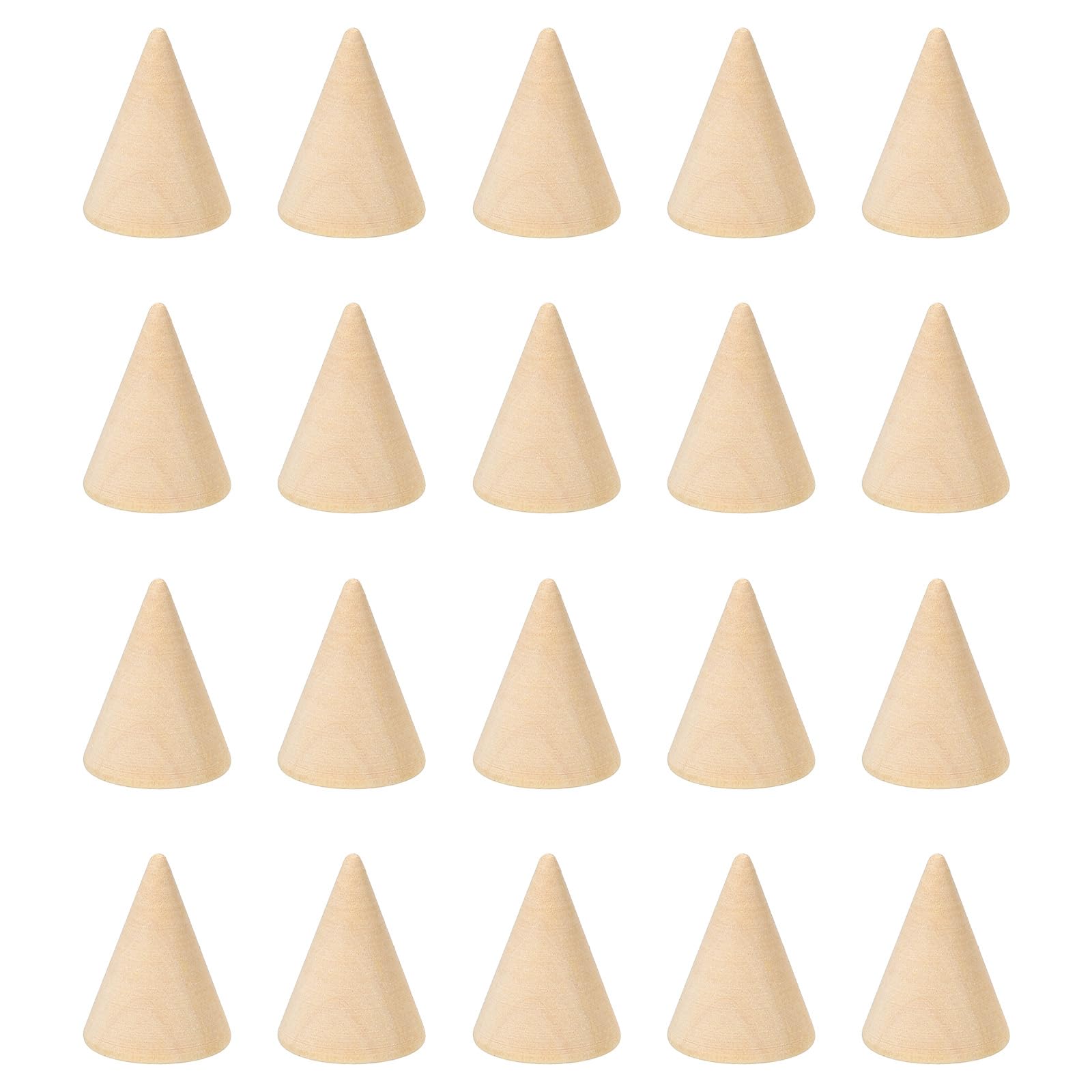 PATIKIL 25x20mm Natural Wood Cone Ring Holder, 20 Pack Finger Jewelry Display Stand Organizer Unpainted Wooden Cones for DIY Craft, Brown